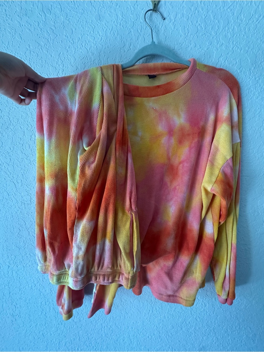 LONELY GHOST Tie-Dye Waffle Knit Top in Pink, Yellow & Orange
